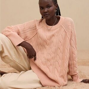 Aerie unREAL Cable Crew Sweater Very Oversized Soft Blush Dusty Pink Stretch XL